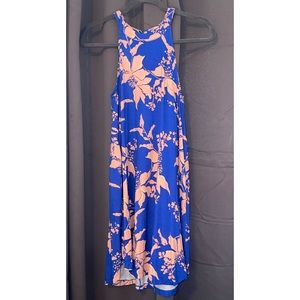 Ava Sky Fighting Eel Dress in Blue Poinsettia print, Size XS